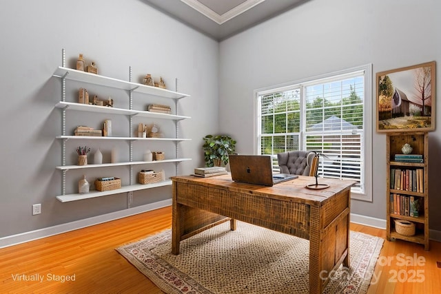 4858 Sagittarius Cir, Denver, NC 28037 - home office with ornamental molding, light wood-style floors, and baseboards