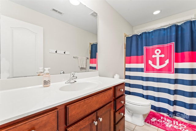 4858 Sagittarius Cir, Denver, NC 28037 - full bath featuring toilet, vanity, tile patterned floors, and curtained shower