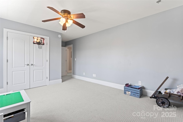 4858 Sagittarius Cir, Denver, NC 28037 - playroom featuring carpet flooring, a ceiling fan, and baseboards