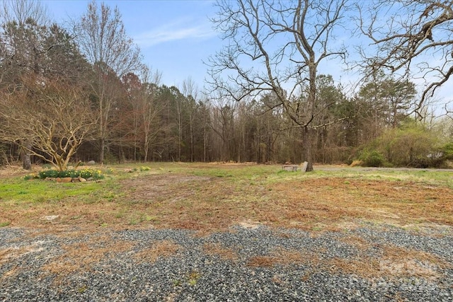 view of yard with a view of trees