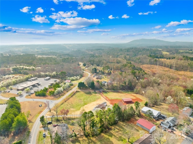 bird's eye view with a mountain view and a view of trees