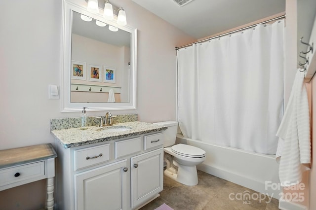 5140 Oak Grove Pl, Waxhaw, NC 28173 - bathroom with toilet, vanity, shower / bath combination with curtain, and tile patterned flooring
