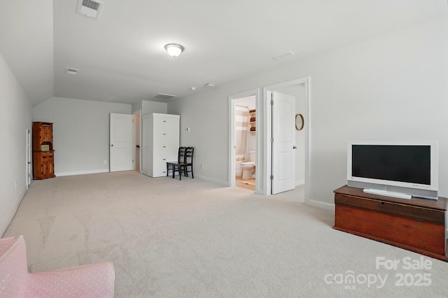 5140 Oak Grove Pl, Waxhaw, NC 28173 - living area featuring baseboards, carpet, visible vents, and lofted ceiling