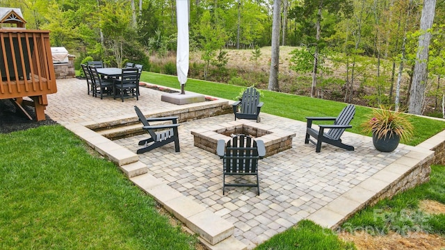 5140 Oak Grove Pl, Waxhaw, NC 28173 - view of patio with an outdoor fire pit, a deck, and outdoor dining area