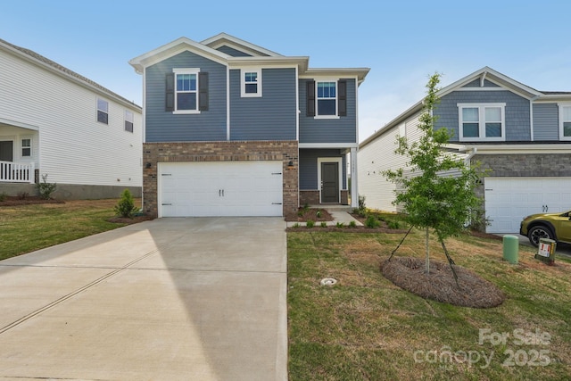1305 31st St NE, Conover, NC 28613 - view of front facade featuring concrete driveway, a front yard, brick siding, and an attached garage