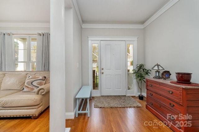 10802 Tradition View Dr, Charlotte, NC 28269 - entryway featuring baseboards, wood finished floors, and ornamental molding