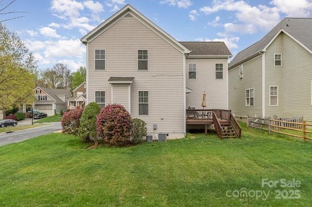 10802 Tradition View Dr, Charlotte, NC 28269 - rear view of house with fence, a deck, crawl space, and a yard