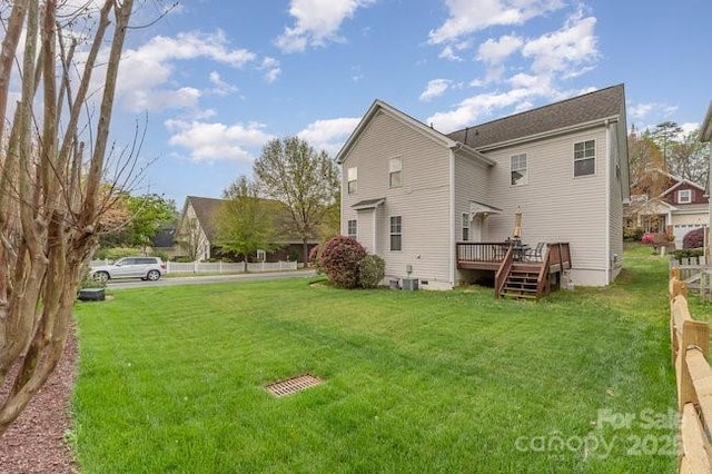 10802 Tradition View Dr, Charlotte, NC 28269 - back of property with fence, a yard, and a wooden deck