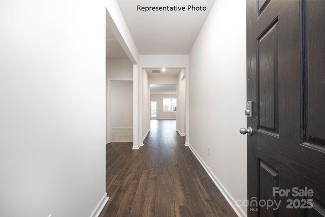 2315 Riggs Rd, Sherrills Ford, NC 28673 - corridor with visible vents, dark wood-type flooring, and baseboards