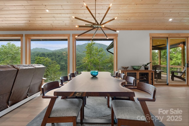 192 Lakeview Trl, Bryson City, NC 28713 - dining space with wood ceiling, healthy amount of natural light, wood finished floors, and lofted ceiling