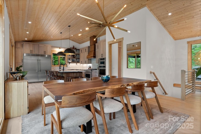 192 Lakeview Trl, Bryson City, NC 28713 - dining room with vaulted ceiling, wooden ceiling, light wood-type flooring, and recessed lighting