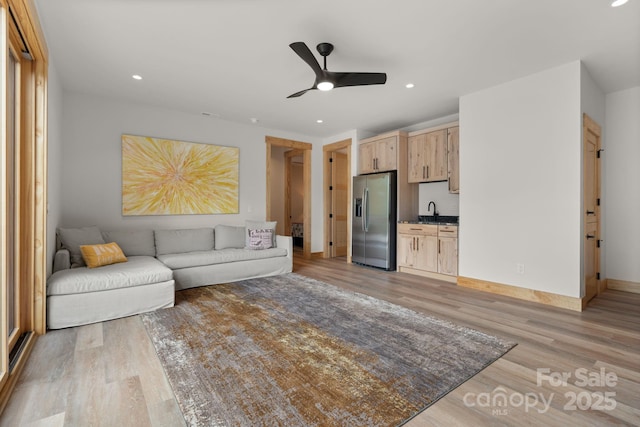 192 Lakeview Trl, Bryson City, NC 28713 - living room featuring light wood finished floors, ceiling fan, recessed lighting, and baseboards