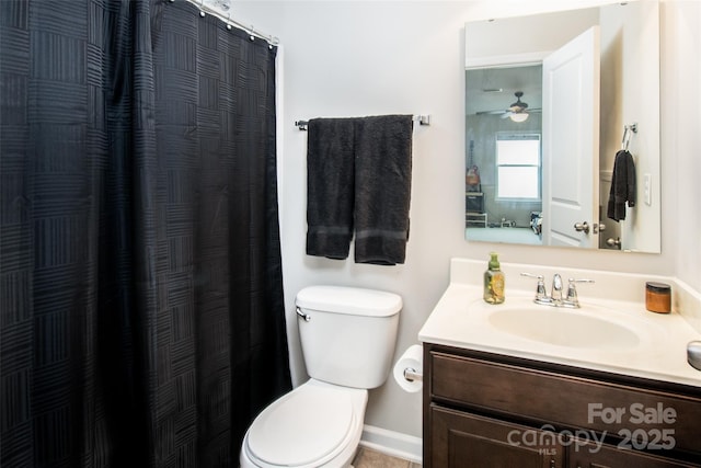 128 Millen Dr, Mooresville, NC 28115 - bathroom featuring vanity, a shower with curtain, and a ceiling fan