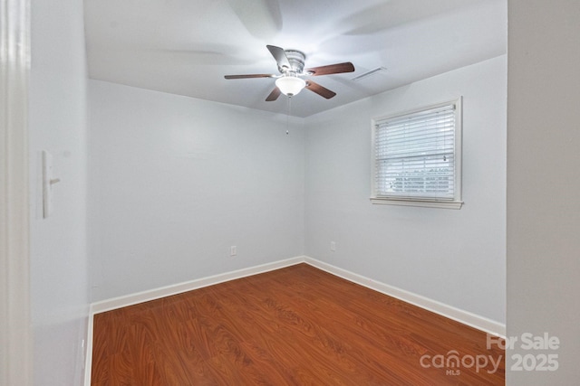 3808 Severn Ave, Charlotte, NC 28210 - unfurnished room featuring baseboards, dark wood-style flooring, visible vents, and a ceiling fan
