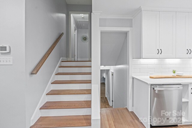 3808 Severn Ave, Charlotte, NC 28210 - stairway featuring attic access and wood finished floors