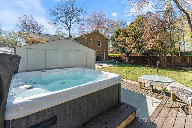 3808 Severn Ave, Charlotte, NC 28210 - wooden deck with a yard, fence, and a hot tub