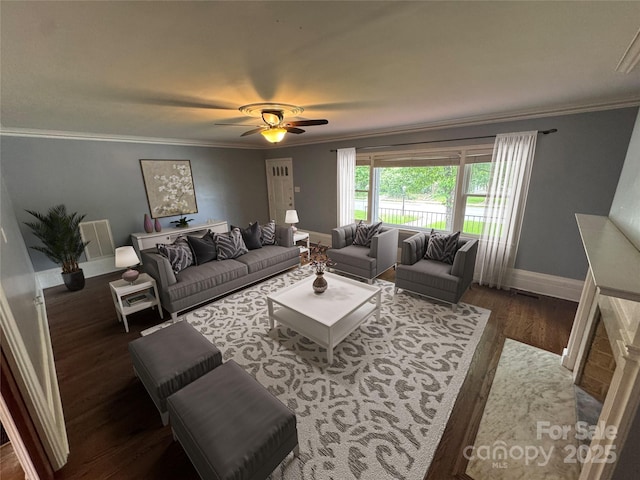 603 E Main St, Rock Hill, SC 29730 - living area with wood finished floors, ornamental molding, and a ceiling fan
