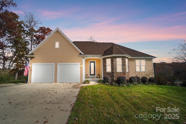 226 Hermance Ln, Mooresville, NC 28117 - traditional home with concrete driveway, a front yard, a garage, and roof with shingles