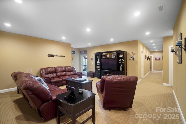 226 Hermance Ln, Mooresville, NC 28117 - living area with light colored carpet, baseboards, and recessed lighting