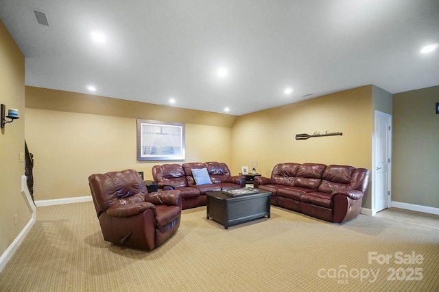 226 Hermance Ln, Mooresville, NC 28117 - living room with light colored carpet, baseboards, and recessed lighting
