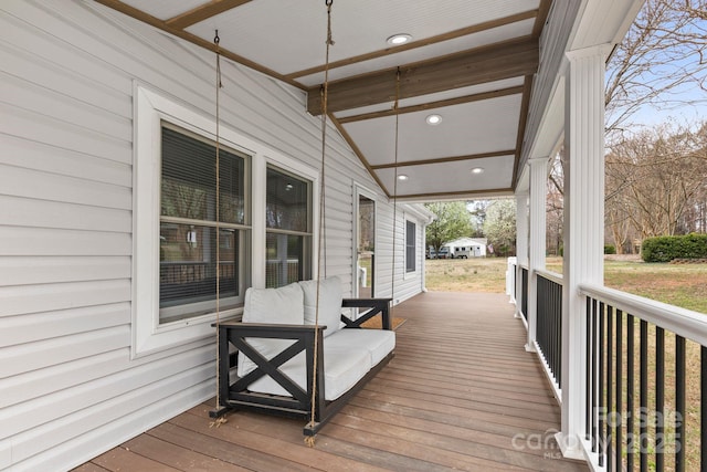 117 Pine Bluff Dr, Mooresville, NC 28117 - wooden terrace with covered porch