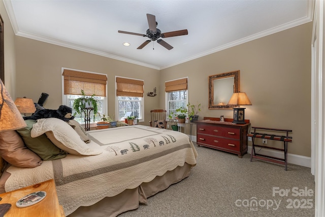172 Sunny Ridge Rd, Hendersonville, NC 28739 - carpeted bedroom with recessed lighting, baseboards, ornamental molding, and a ceiling fan