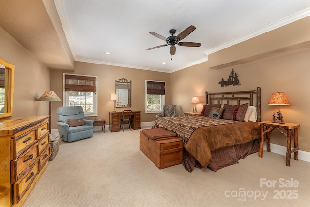 172 Sunny Ridge Rd, Hendersonville, NC 28739 - carpeted bedroom featuring ornamental molding, baseboards, multiple windows, and recessed lighting