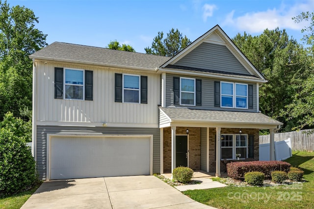 352 Nantucket Way, Rock Hill, SC 29732 - view of front facade featuring covered porch, a garage, driveway, board and batten siding, and a shingled roof