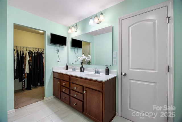 352 Nantucket Way, Rock Hill, SC 29732 - full bath with double vanity, tile patterned floors, a spacious closet, and baseboards