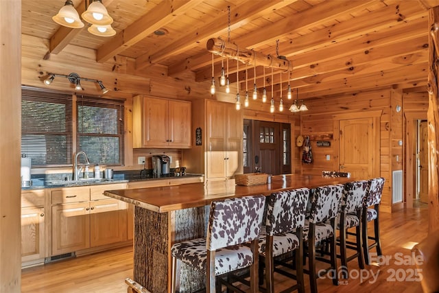 1600 Pisgah Preserve Dr, Nebo, NC 28761 - kitchen featuring wood ceiling, a sink, light wood-style floors, and visible vents