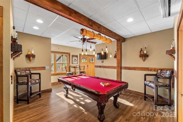 1600 Pisgah Preserve Dr, Nebo, NC 28761 - playroom with a drop ceiling, billiards, ceiling fan, and wood finished floors