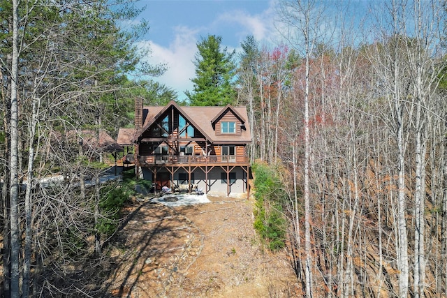 1600 Pisgah Preserve Dr, Nebo, NC 28761 - rear view of house with a chimney and a wooden deck