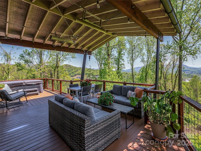 322 Windswept Dr, Asheville, NC 28801 - wooden deck with a mountain view and outdoor lounge area