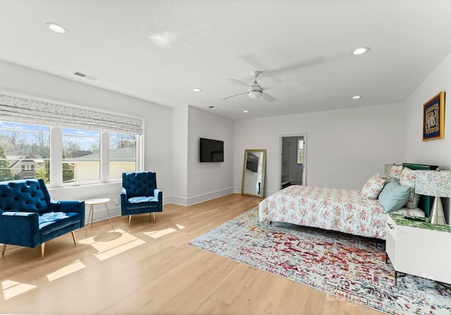 300 Mammoth Oaks Dr, Charlotte, NC 28270 - bedroom featuring light wood-style floors, recessed lighting, ceiling fan, and baseboards