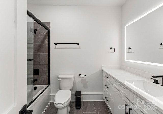 300 Mammoth Oaks Dr, Charlotte, NC 28270 - bathroom with vanity, baseboards, toilet, shower / bath combination with glass door, and marble finish floors