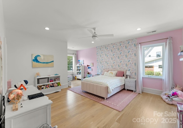 300 Mammoth Oaks Dr, Charlotte, NC 28270 - bedroom featuring light wood finished floors, baseboards, recessed lighting, and ceiling fan
