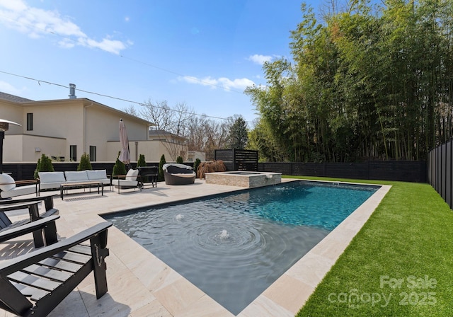 300 Mammoth Oaks Dr, Charlotte, NC 28270 - view of swimming pool with an in-ground hot tub, a patio, and an outdoor hangout area