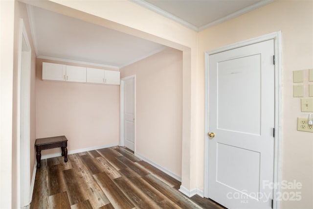 400 E 1st St, Cherryville, NC 28021 - mudroom featuring crown molding and dark wood-style flooring