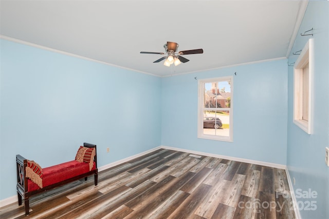 400 E 1st St, Cherryville, NC 28021 - spare room with a ceiling fan, dark wood finished floors, baseboards, and ornamental molding