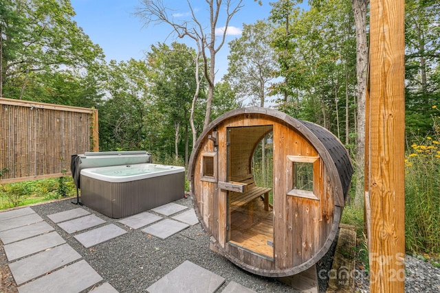 47 Webb Cove Rd, Asheville, NC 28804 - view of patio featuring a hot tub and fence
