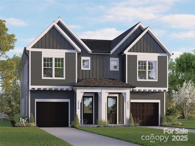 2522 Elkwood Cir, Charlotte, NC 28205 - view of front of home featuring board and batten siding, an attached garage, and a front yard