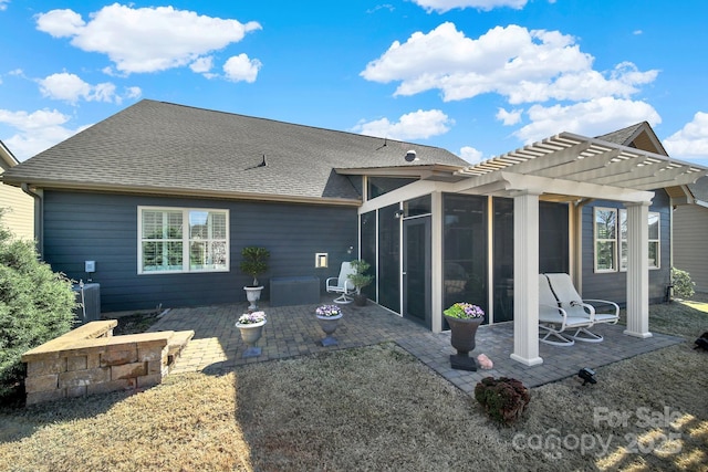 3097 Arches Bluff Cir, Lancaster, SC 29720 - back of house with a patio, a pergola, a sunroom, and roof with shingles