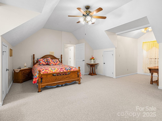 727 Jenkins Valley Rd, Alexander, NC 28701 - carpeted bedroom with vaulted ceiling and a ceiling fan