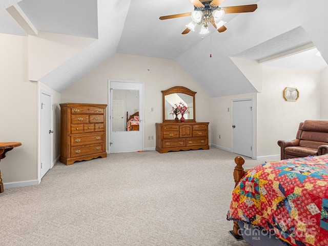 727 Jenkins Valley Rd, Alexander, NC 28701 - carpeted bedroom featuring lofted ceiling, baseboards, and ceiling fan