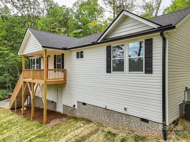 2506 Turnpike Rd, Horse Shoe, NC 28742 - view of side of home featuring crawl space, stairs, and roof with shingles