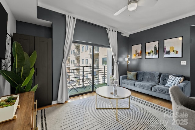 715 N Church St Unit 503, Charlotte, NC 28202 - living area with wood finished floors and a ceiling fan