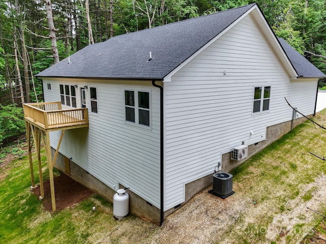 605 Knob Rd, Pisgah Forest, NC 28768 - rear view of house with crawl space, central AC unit, a deck, ac unit, and a shingled roof
