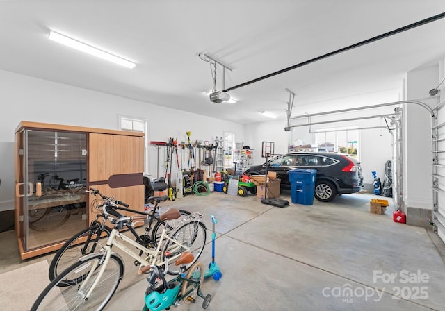garage with a garage door opener