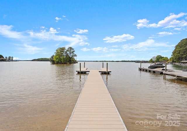 view of dock with a water view