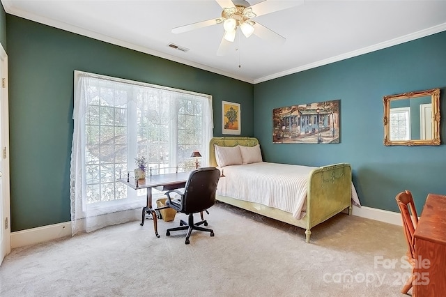 4633 River Bluff Ct, Charlotte, NC 28214 - carpeted bedroom featuring visible vents, multiple windows, baseboards, and crown molding